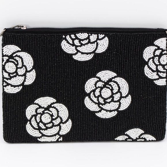 Handmade Round seedbead flower pattern pouch/ crossbody bag - Picture 2 of 2